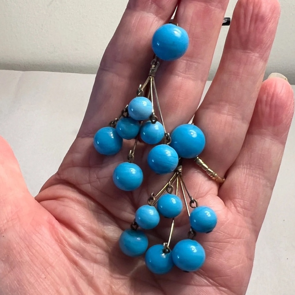 VOGUE JLRY 50s-60s Atomic Earrings Drop Dangle Spray Blue Glass Clip On VNTG